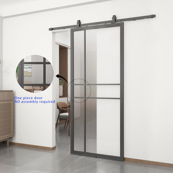 JUBEST 36in x 84in Glass Barn Door with Installation Hardware Kit, One